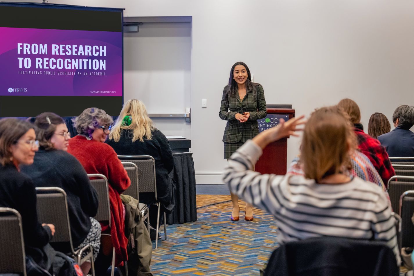 From Research to Recognition: Strategies for Cultivating Public Visibility as an Academic Nanda Dyssou leading the workshop ‘From Research to Recognition: Strategies for Cultivating Public Visibility as an Academic’ at the 2024 NWSA Conference, responding to an audience member’s question.