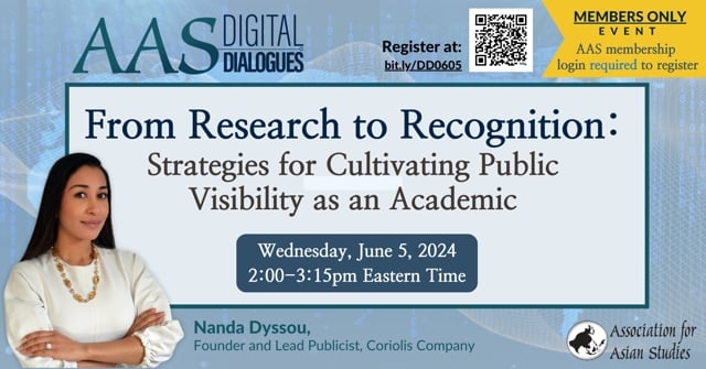 From Research to Recognition: Cultivating Public Visibility as an Academic Promotional graphic for the virtual AAS workshop ‘From Research to Recognition: Cultivating Public Visibility as an Academic,’ led by Nanda Dyssou on June 5, 2024.